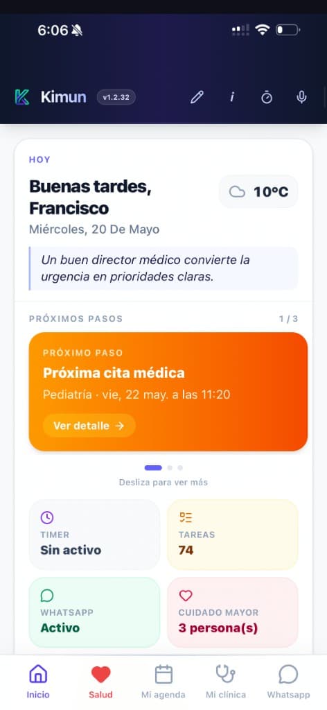 Kimun app — Inicio