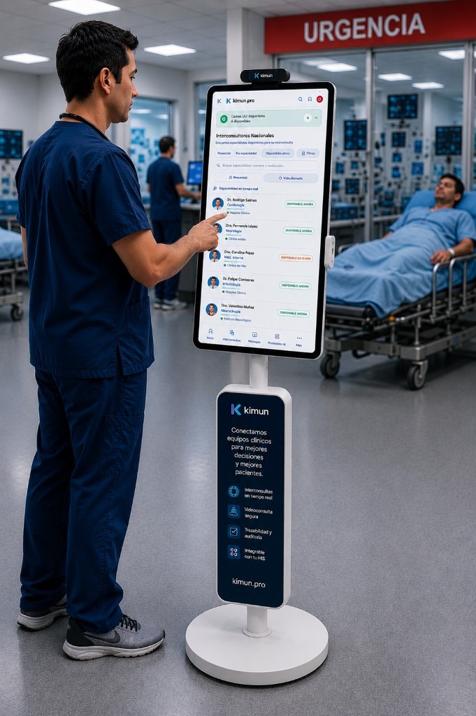 Medico usando Kimun Health Station para video-interconsulta nacional en Urgencias, MQ y UPC